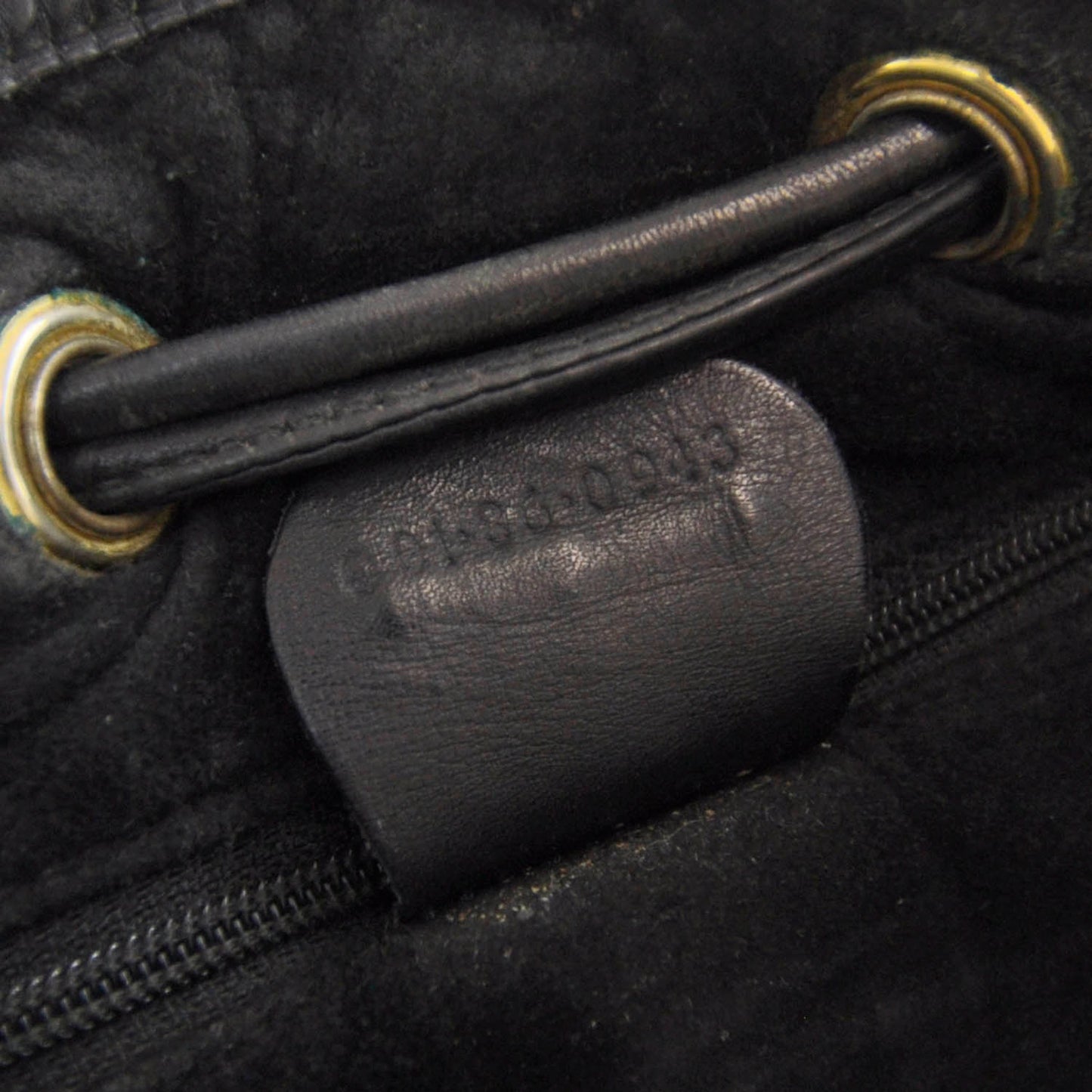 Leather Web Drawstring Bag Black