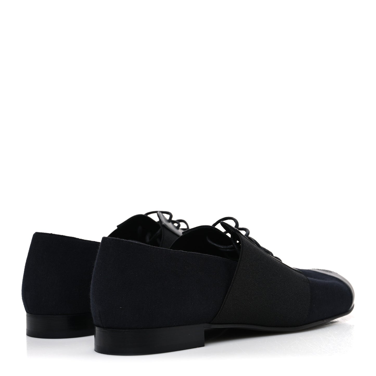 Calfskin Elastic Lace Up Cap Toe CC Loafers 40.5 Black Navy