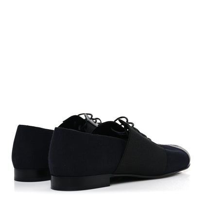 Chanel Calfskin Elastic Lace Up Cap Toe CC Loafers 40.5 Black Navy 5 of 10