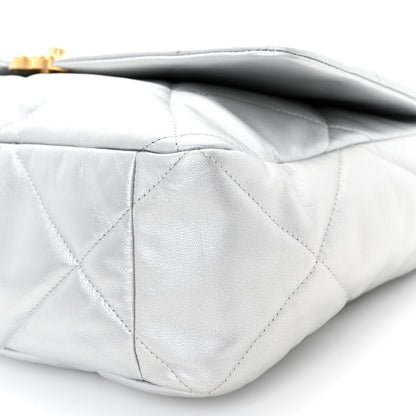 Chanel Metallic Goatskin Quilted Maxi Chanel 19 Flap Silver 10 of 10