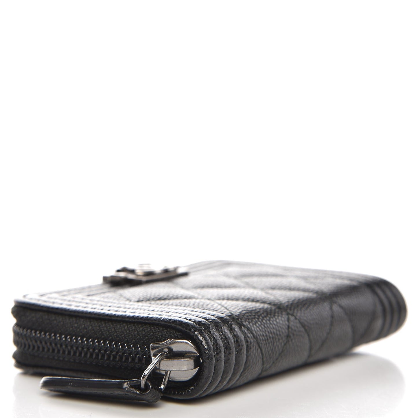 Caviar Quilted Boy Zip Around Coin Purse Wallet Black
