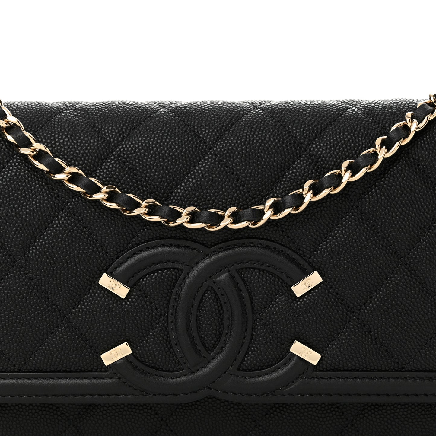 Caviar Quilted CC Filigree Wallet On Chain WOC Black