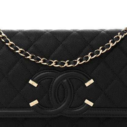 Chanel Caviar Quilted CC Filigree Wallet On Chain WOC Black 9 of 13