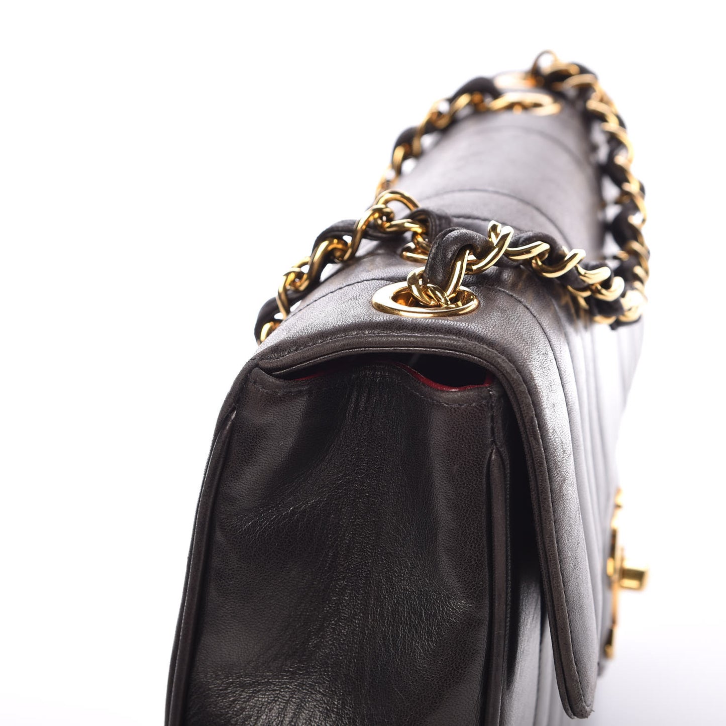 Lambskin Vertical Quilt Jumbo Single Flap Black