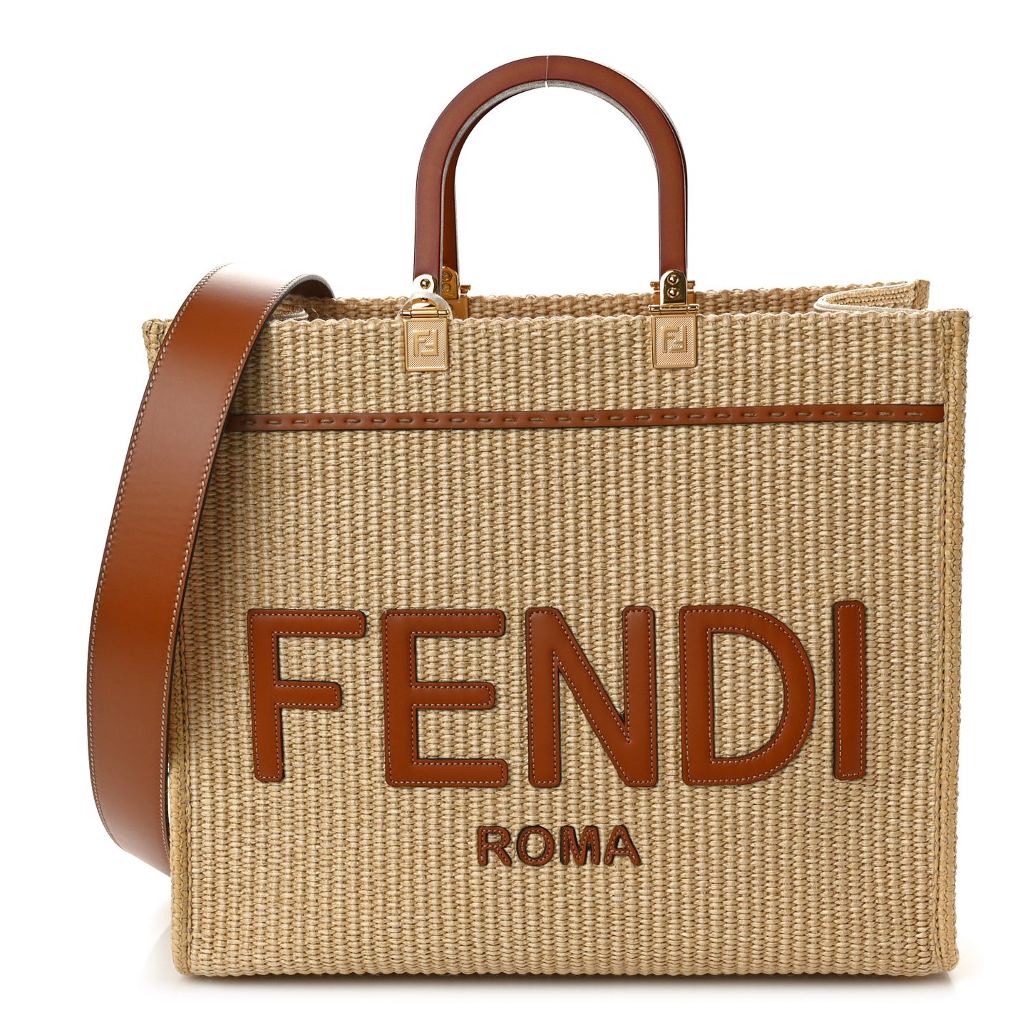 Straw Vitello King Plexiglass Woven Medium Fendi Sunshine Shopper Tote
