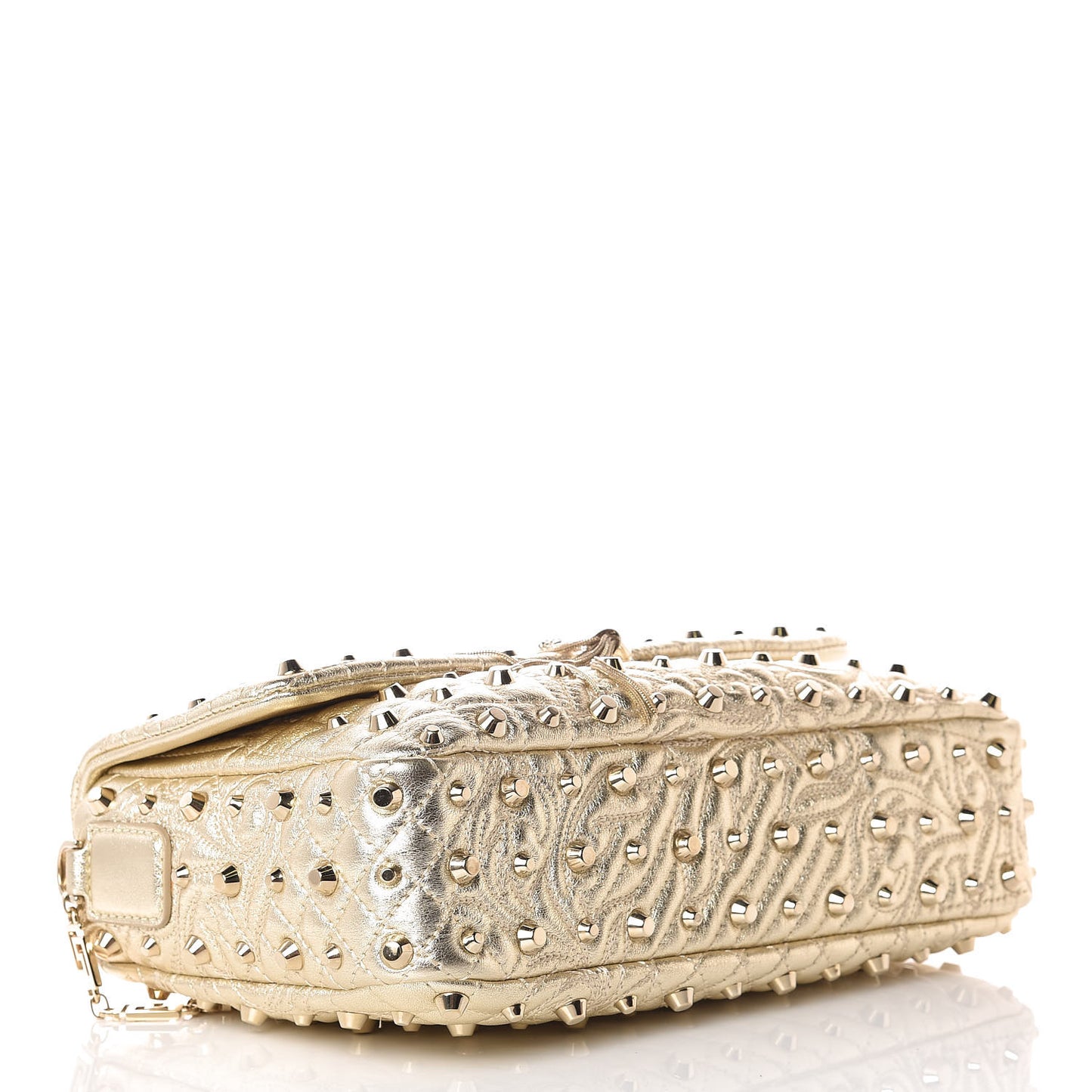 Metallic Nappa Barocco Quilted Studded Calliope Vanitas Shoulder Bag Gold