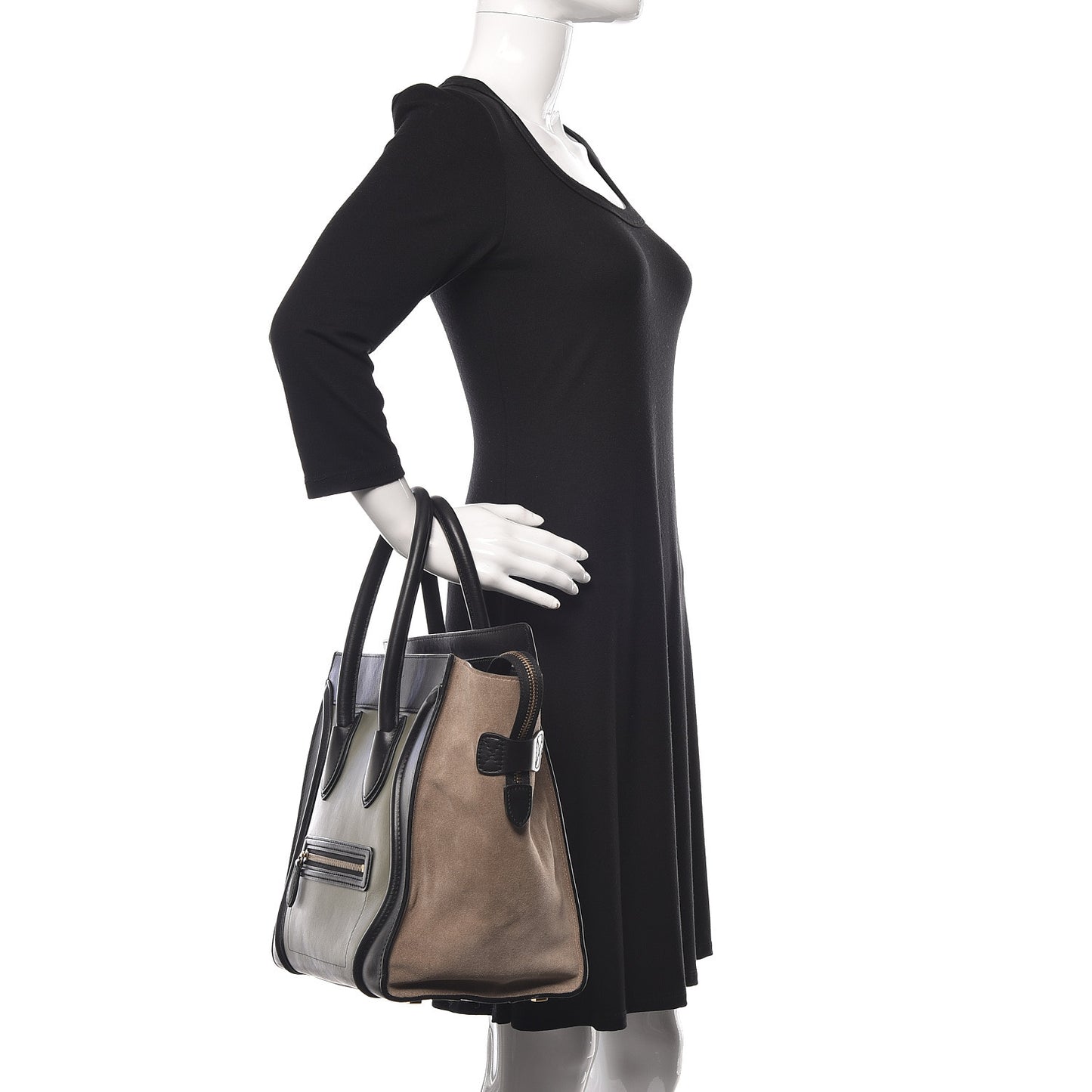 Satin Calfskin Suede Mini Tri-Color Luggage Almond