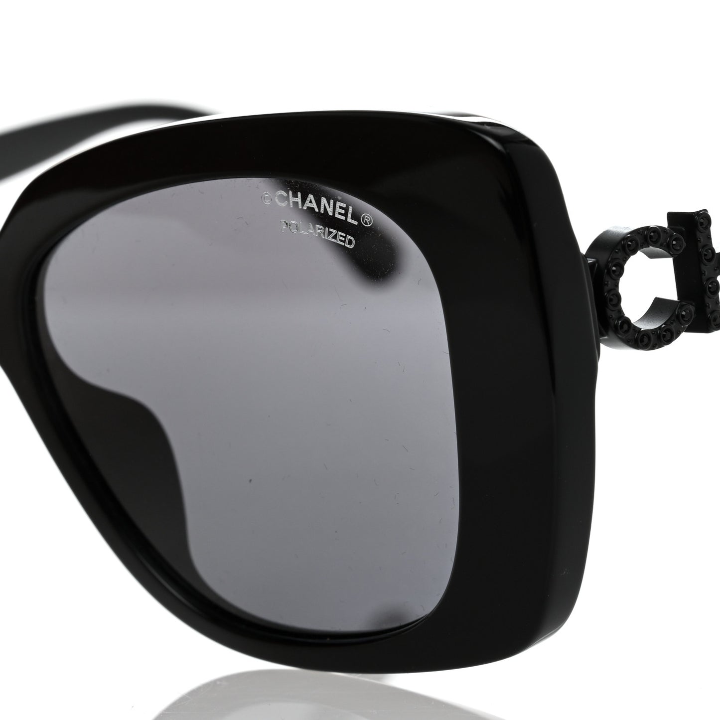 Acetate Strass Polarized Square Sunglasses 5422-B Black