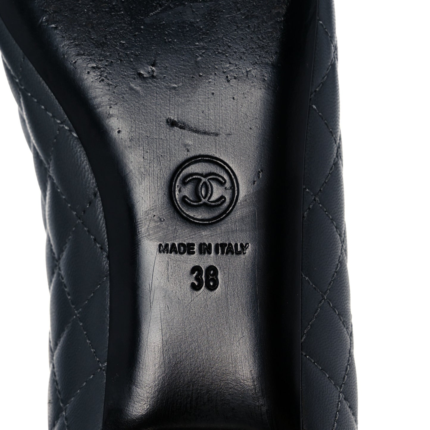 Lambskin Quilted Cap Toe CC Ballerina Flats 38 Charcoal Black