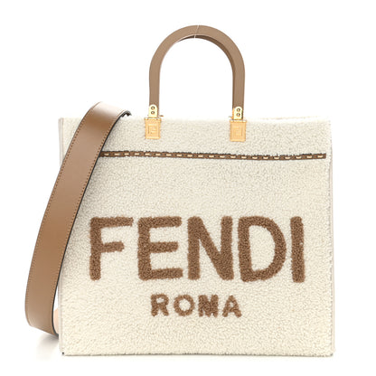 Fendi Shearling Vitello King Logo Medium Fendi Sunshine Shopper Tote White 1 of 9