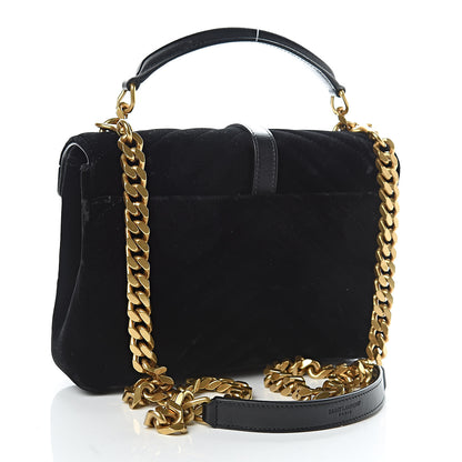 Saint Laurent Velvet Matelasse Chevron Medium College Monogram Bag Black 3 of 9