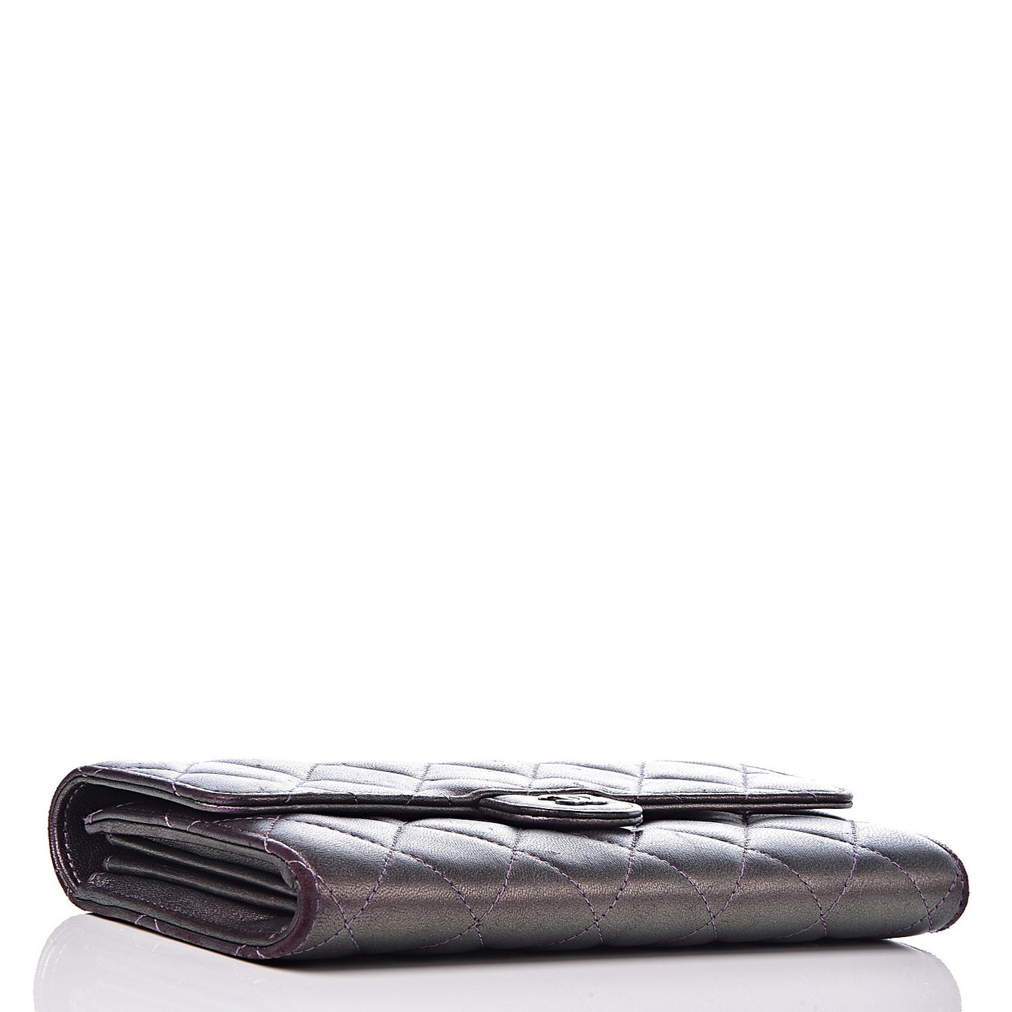 Iridescent Lambskin Quilted Large Gusset Flap Wallet Purple