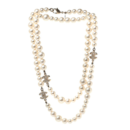 Chanel Graduated Pearl Crystal CC Long Necklace Gold Black 2 of 4