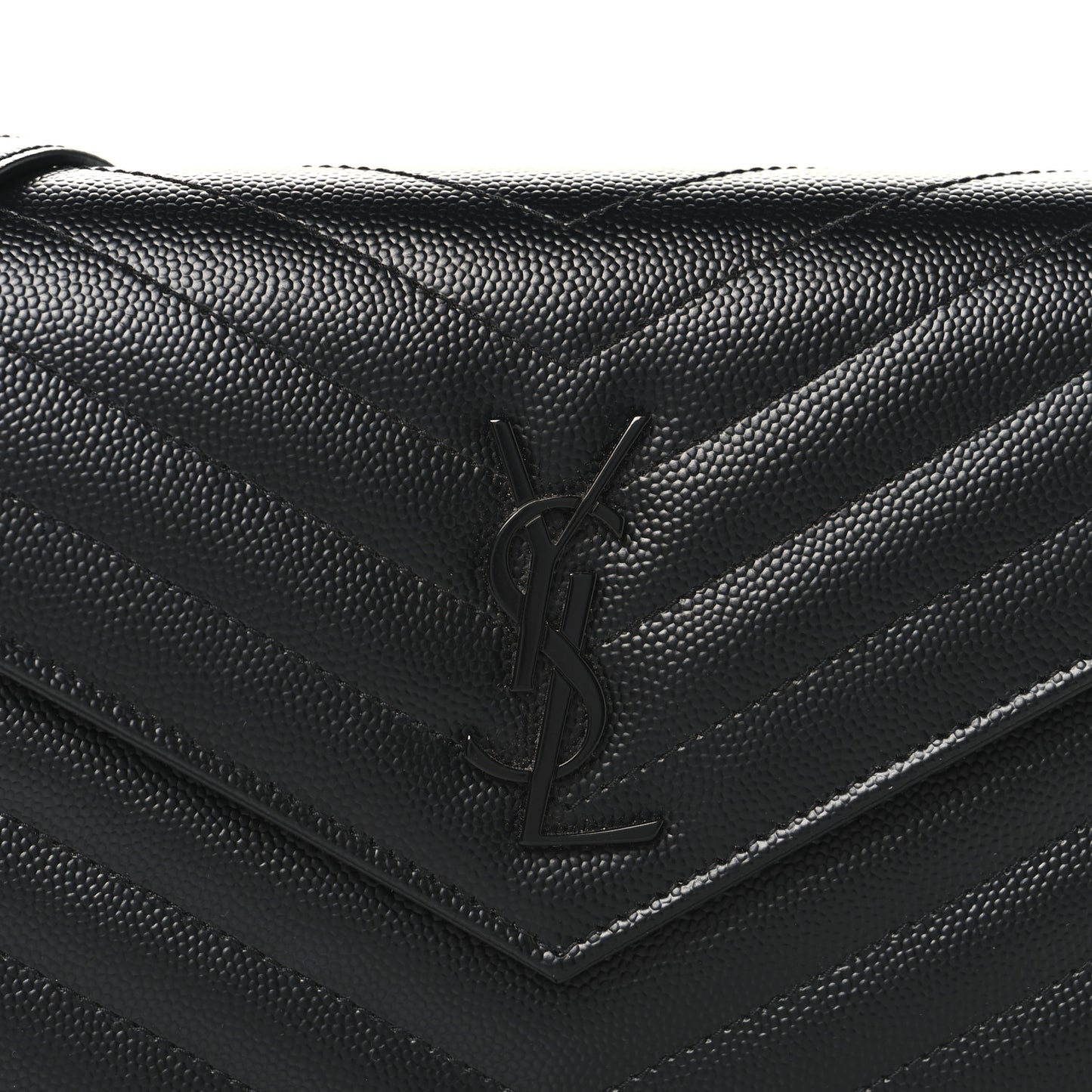 Grain De Poudre Matelasse Chevron Monogram Monochrome Envelope Chain Wallet Black