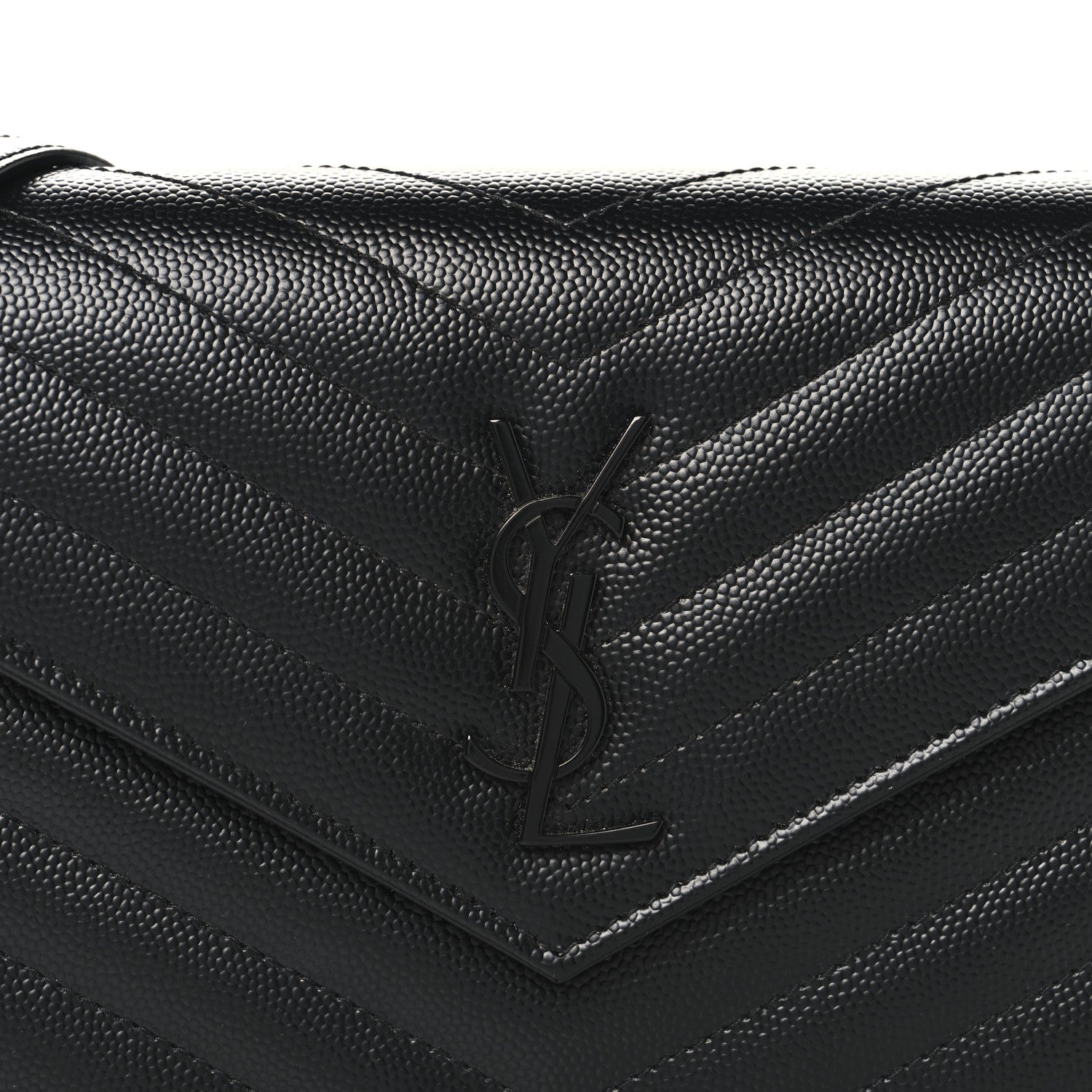 Saint Laurent Grain De Poudre Matelasse Chevron Monogram Monochrome Envelope Chain Wallet Black 7 of 10