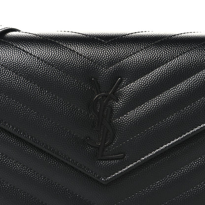 Saint Laurent Grain De Poudre Matelasse Chevron Monogram Monochrome Envelope Chain Wallet Black 7 of 10