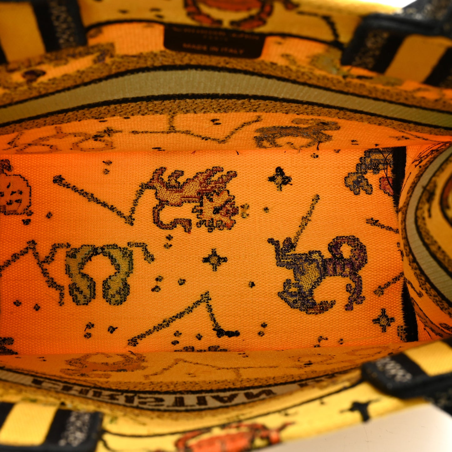 Canvas Embroidered Small Pixel Zodiac Book Tote Yellow Multicolor