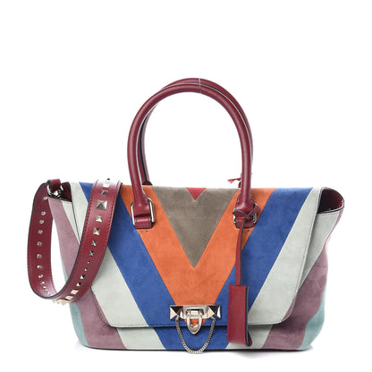 Valentino Garavani Suede Chevron Small Rockstud Demilune Double Handle Satchel Multicolor 1 of 8