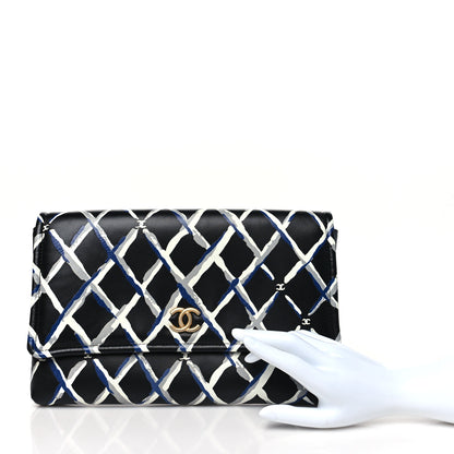Chanel Lambskin Printed Quilt Flap Clutch Black White 2 of 10