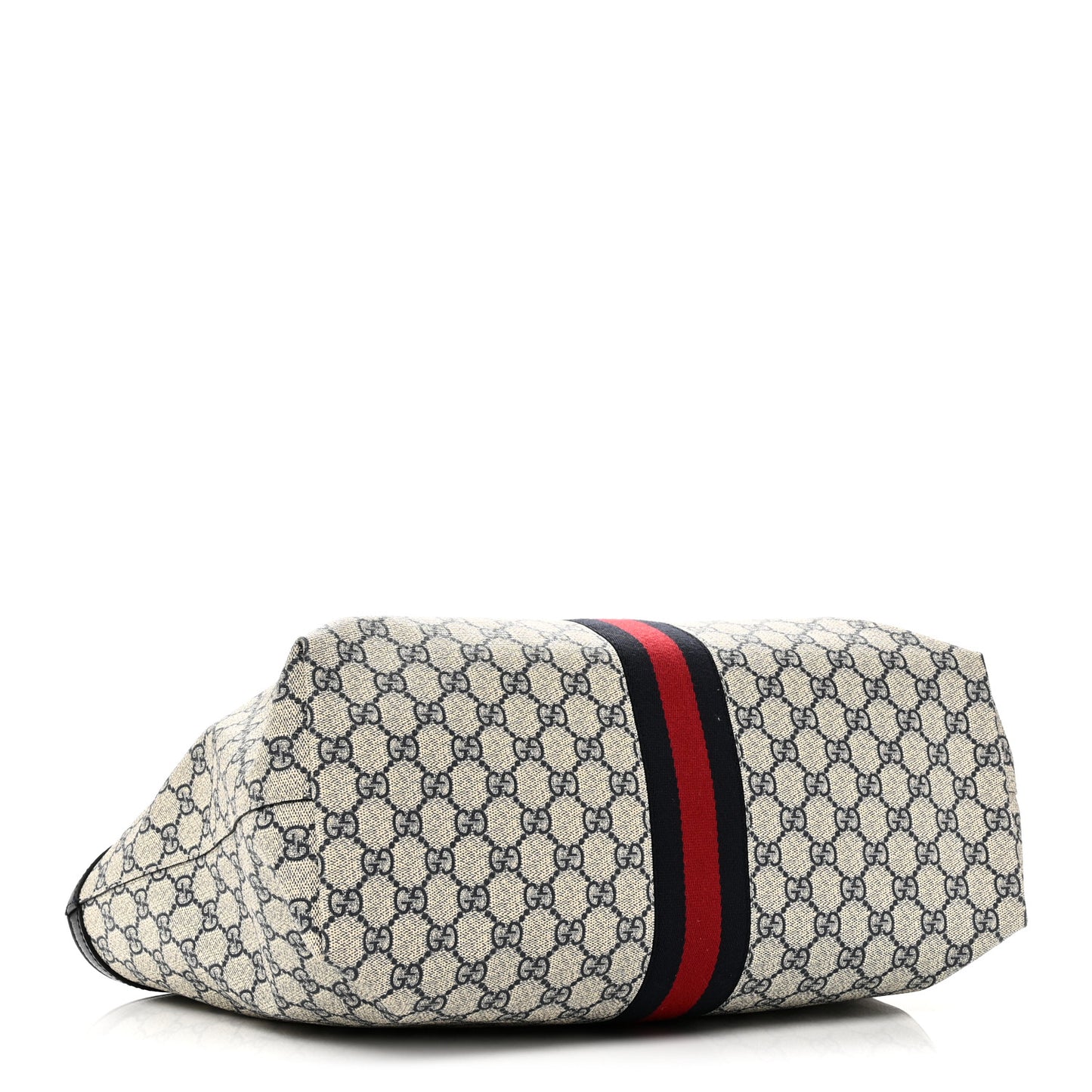 GG Supreme Monogram Textured Calfskin Web Medium Ophidia Shopping Tote Beige Blue