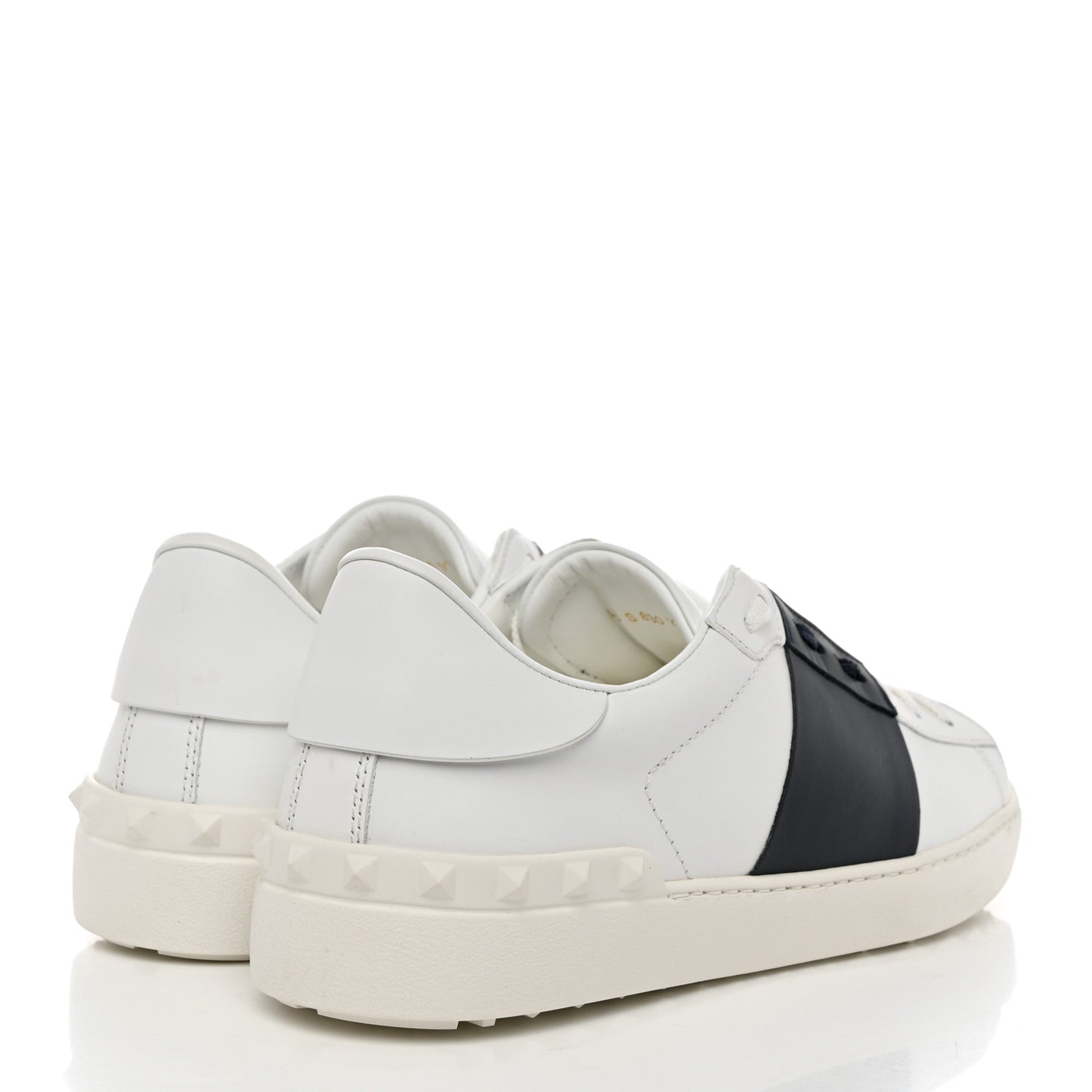 Calfskin Mens Rockstud Open Sneakers 43 White Black