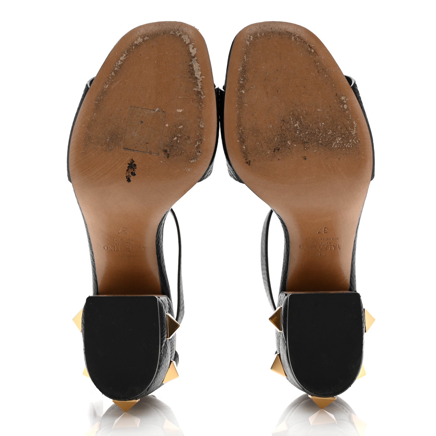 Valentino Garavani Grained Calfskin Roman Stud Ankle Strap 75mm Sandals 37 Black 6 of 11