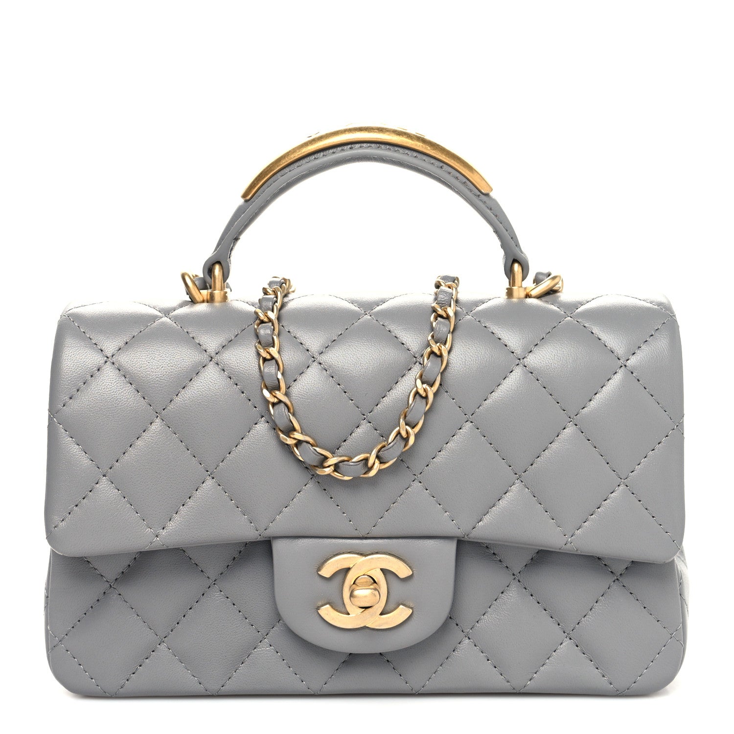 Chanel Lambskin Metal Quilted Mini Top Handle Rectangular Flap Grey 1 of 11