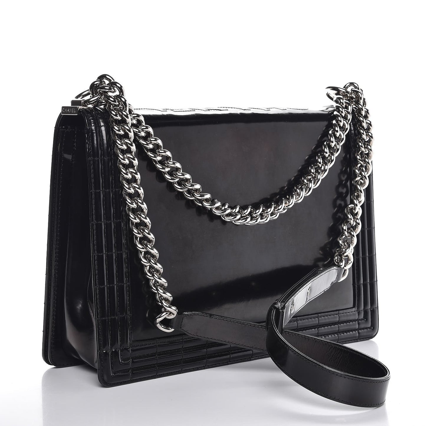 Glazed Calfskin Large Boy Flap Black