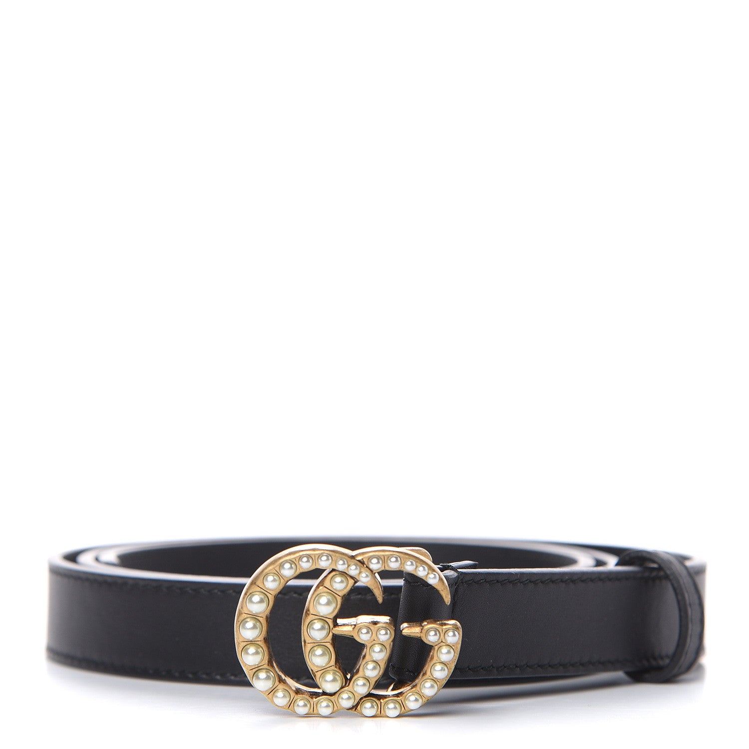 Gucci Calfskin Pearl Double G 20mm Belt 90 36 Black Cream 1 of 6