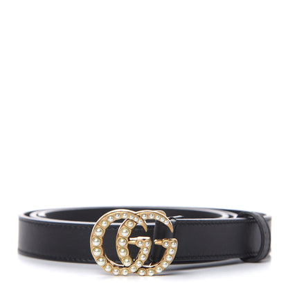 Gucci Calfskin Pearl Double G 20mm Belt 90 36 Black Cream 1 of 6