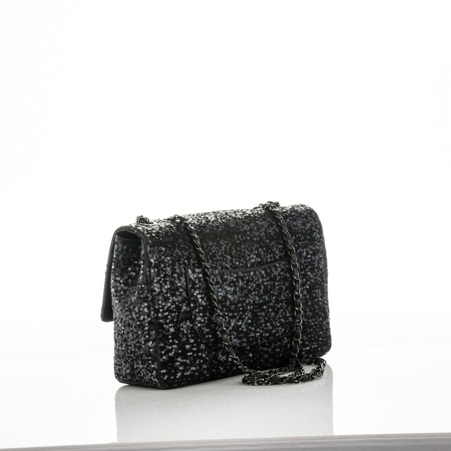 Sequin Lambskin Jumbo Moonlight on Water Flap Black