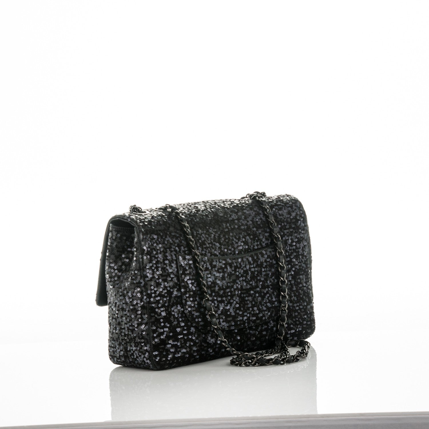 Chanel Sequin Lambskin Jumbo Moonlight on Water Flap Black 3 of 8