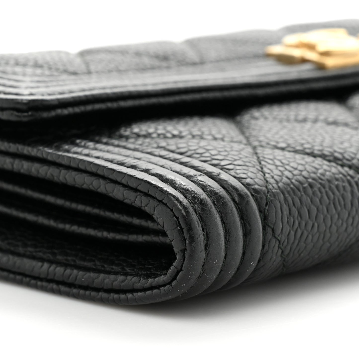 Caviar Quilted Large Boy Gusset Flap Wallet Black