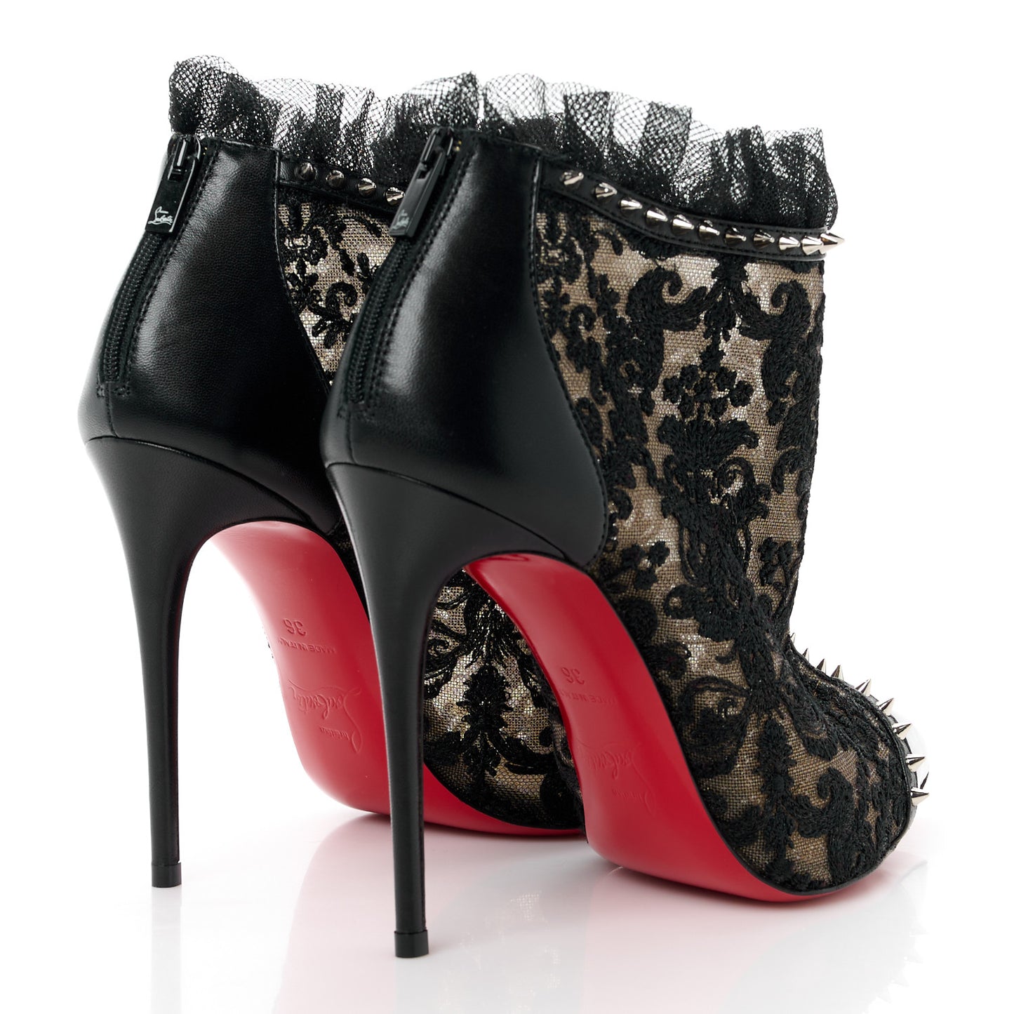 CHRISTIAN LOUBOUTIN Lace Studded Pigalle 100 Booties 36 Black