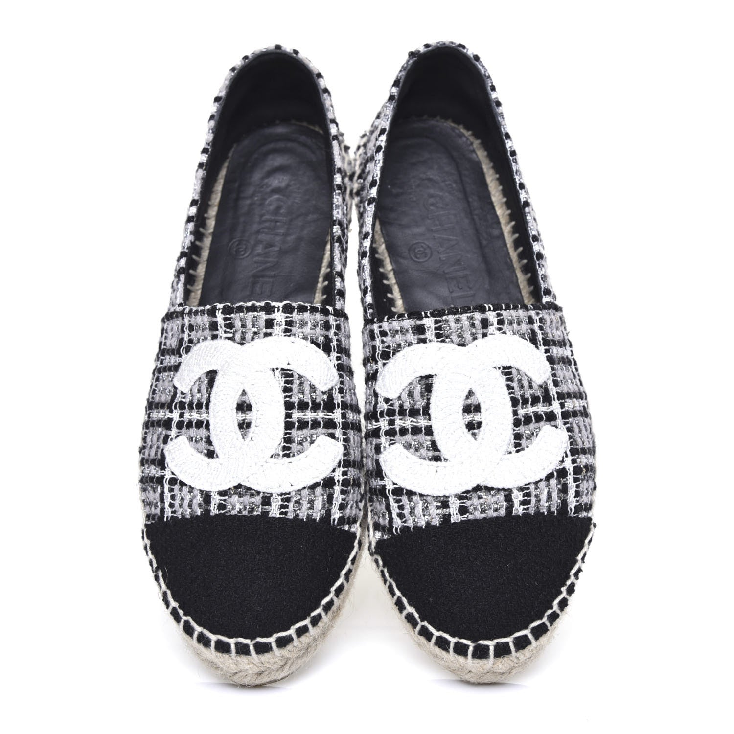 Chanel Tweed CC Espadrilles 36 Black White 5 of 10