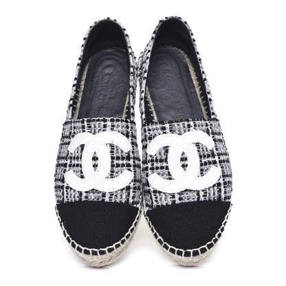 Chanel Tweed CC Espadrilles 36 Black White 5 of 10