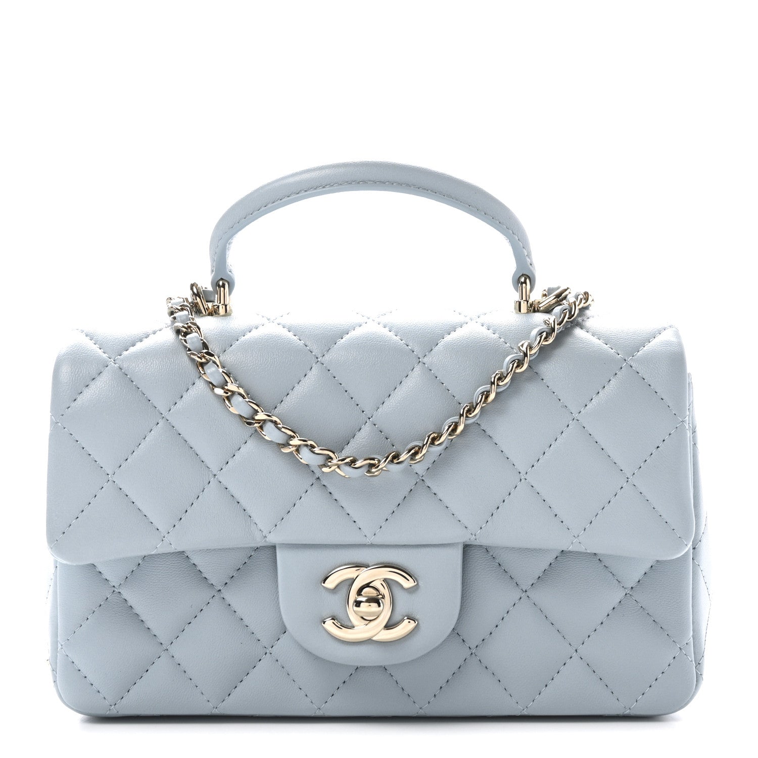 Chanel Lambskin Quilted Mini Top Handle Rectangular Flap Light Blue 1 of 11