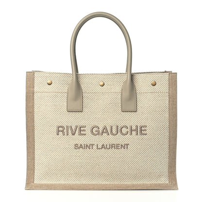 Saint Laurent Linen Calfskin Small Rive Gauche Tote Beige Sea Salt 1 of 9