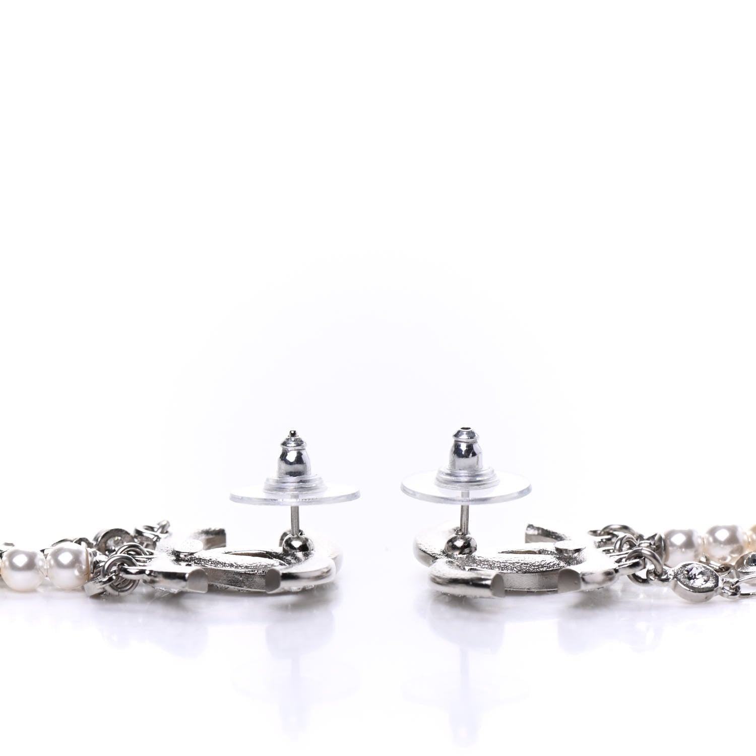 Chanel Crystal Pearl CC Drop Earrings Silver 2 of 4