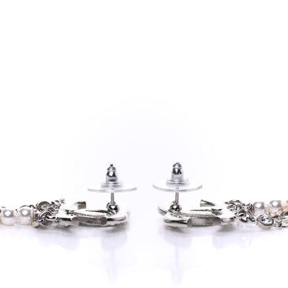 Chanel Crystal Pearl CC Drop Earrings Silver 2 of 4