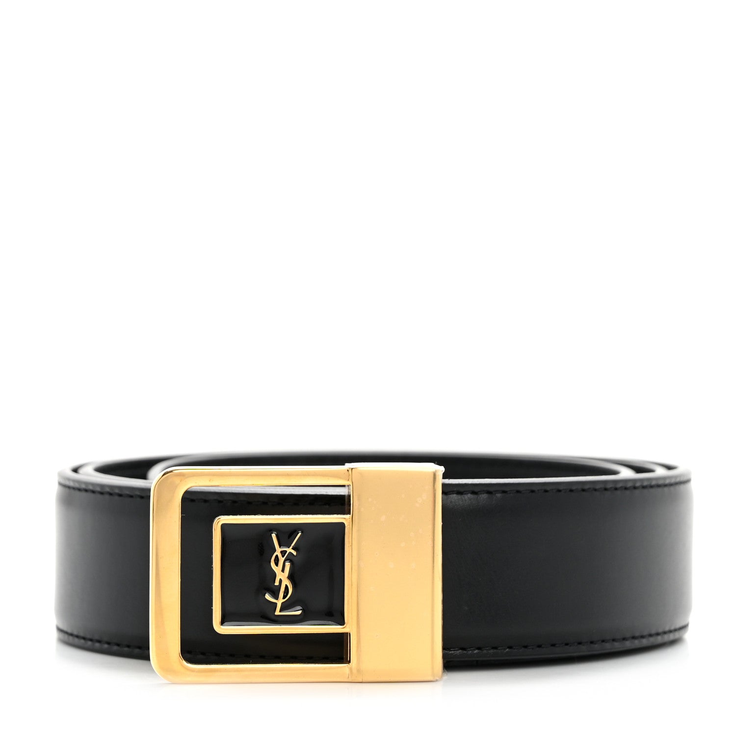Saint Laurent Smooth Calfskin Monogram Square Buckle Belt 80 Black 1 of 8