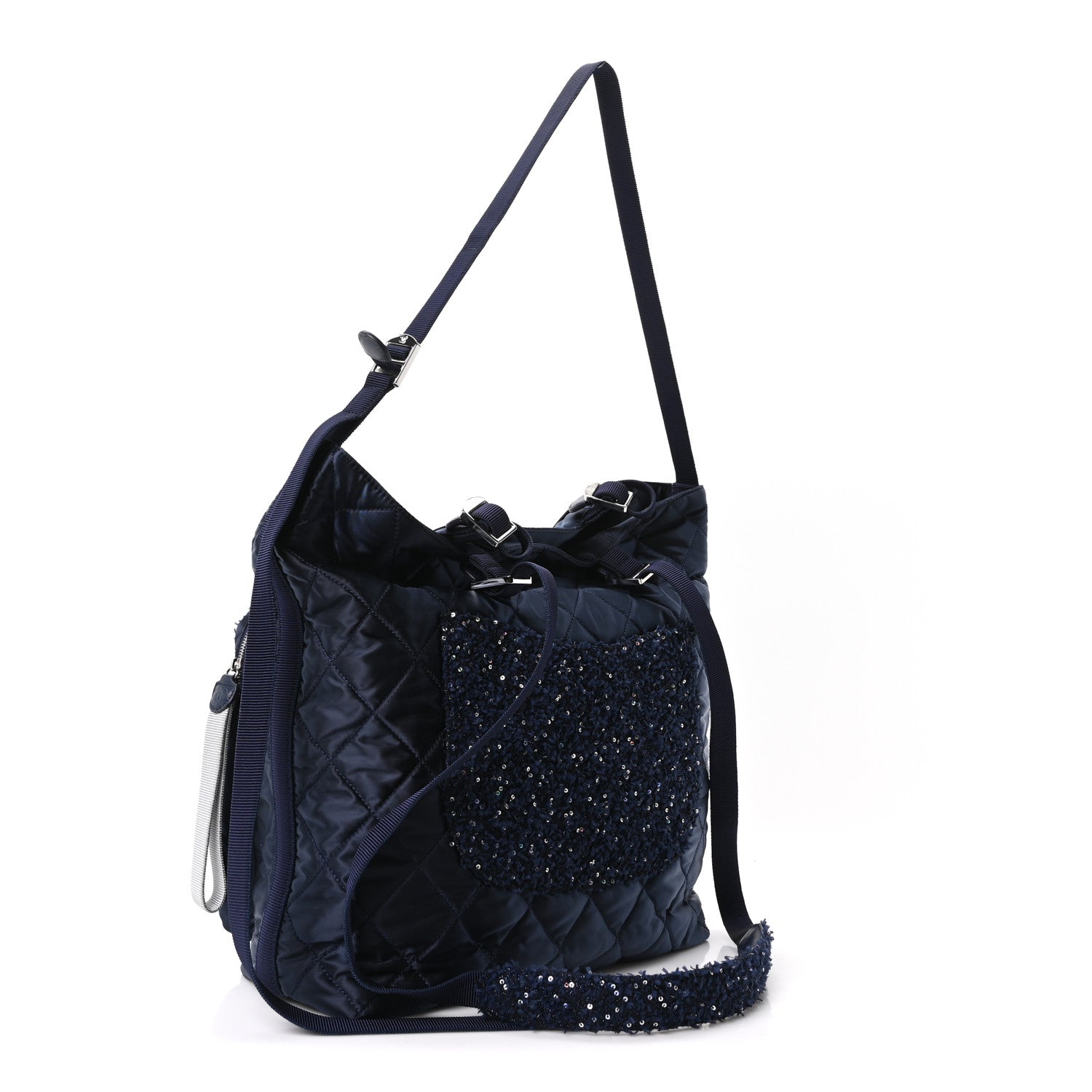 Chanel Tweed Sequin Nylon Quilted Astronaut Large Tote Navy 3 of 10