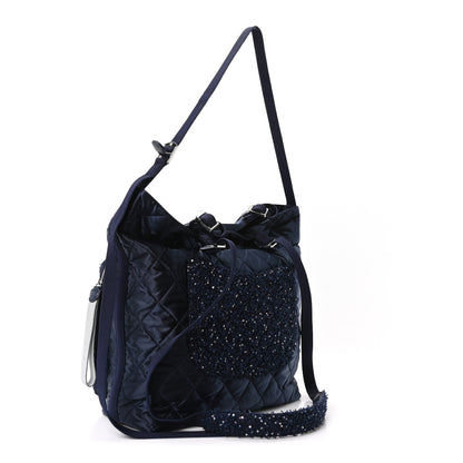 Chanel Tweed Sequin Nylon Quilted Astronaut Large Tote Navy 3 of 10