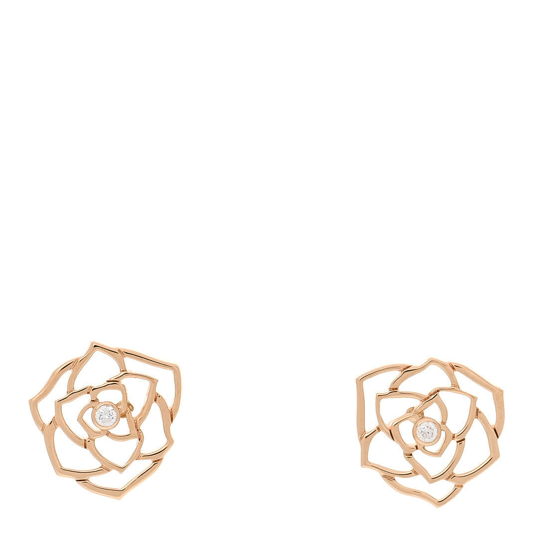Piaget 18K Rose Gold Diamond Open Rose Earrings 1 of 5
