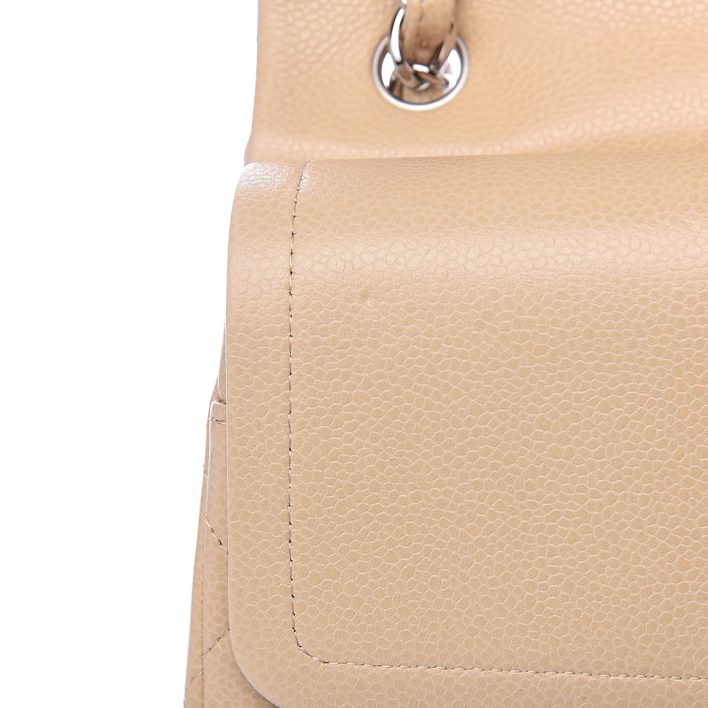 Caviar Quilted Jumbo Double Flap Beige Clair