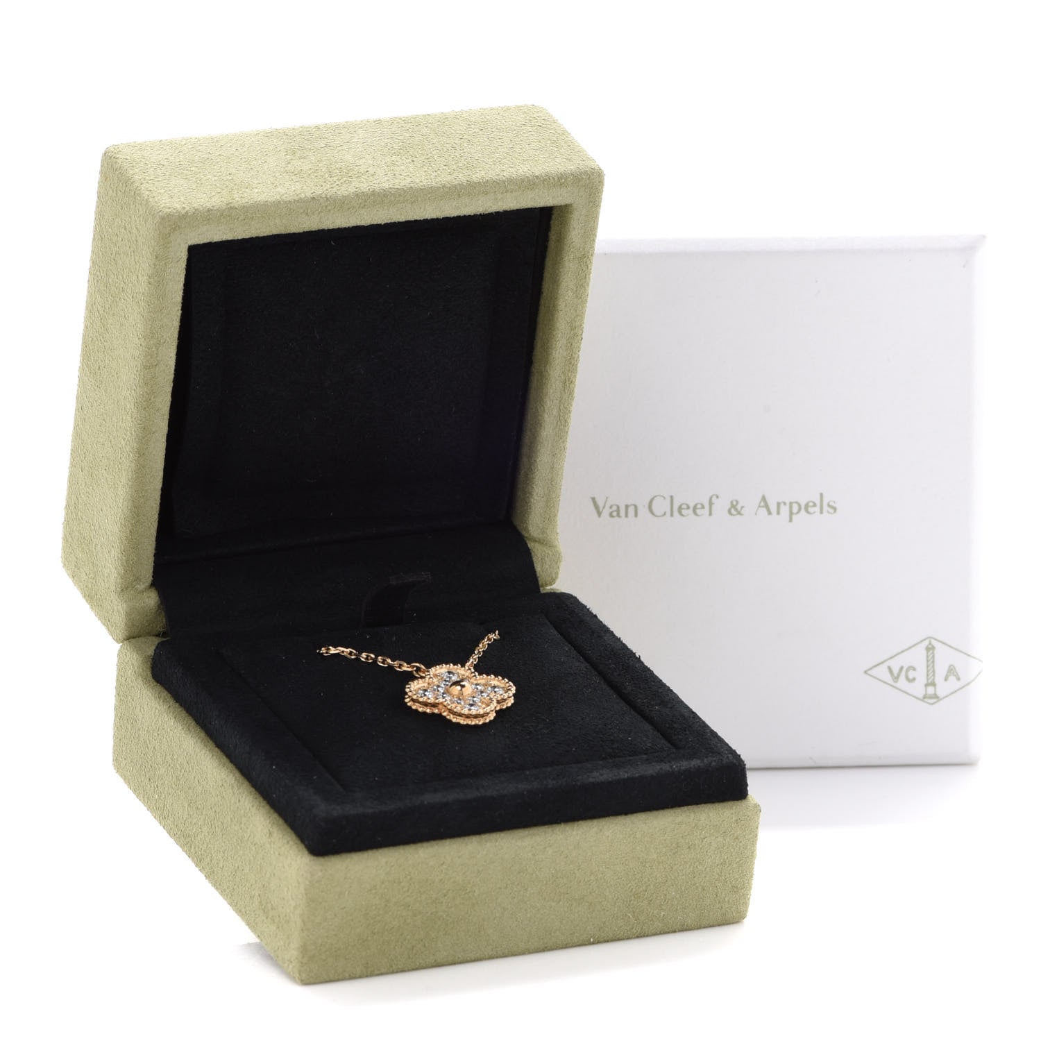 Van Cleef & Arpels 18K Yellow Gold Diamond Vintage Alhambra Pendant Necklace 7 of 7