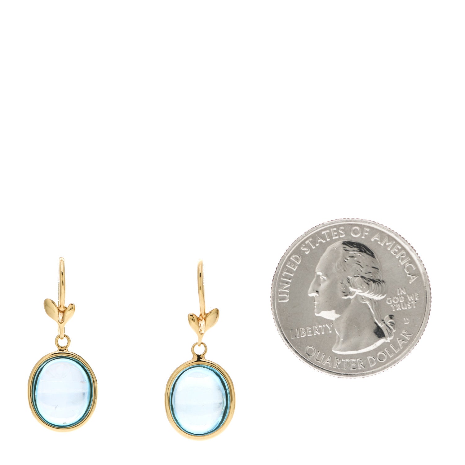 Tiffany 18K Yellow Gold Blue Topaz Paloma Picasso Olive Leaf Drop Earrings 2 of 5