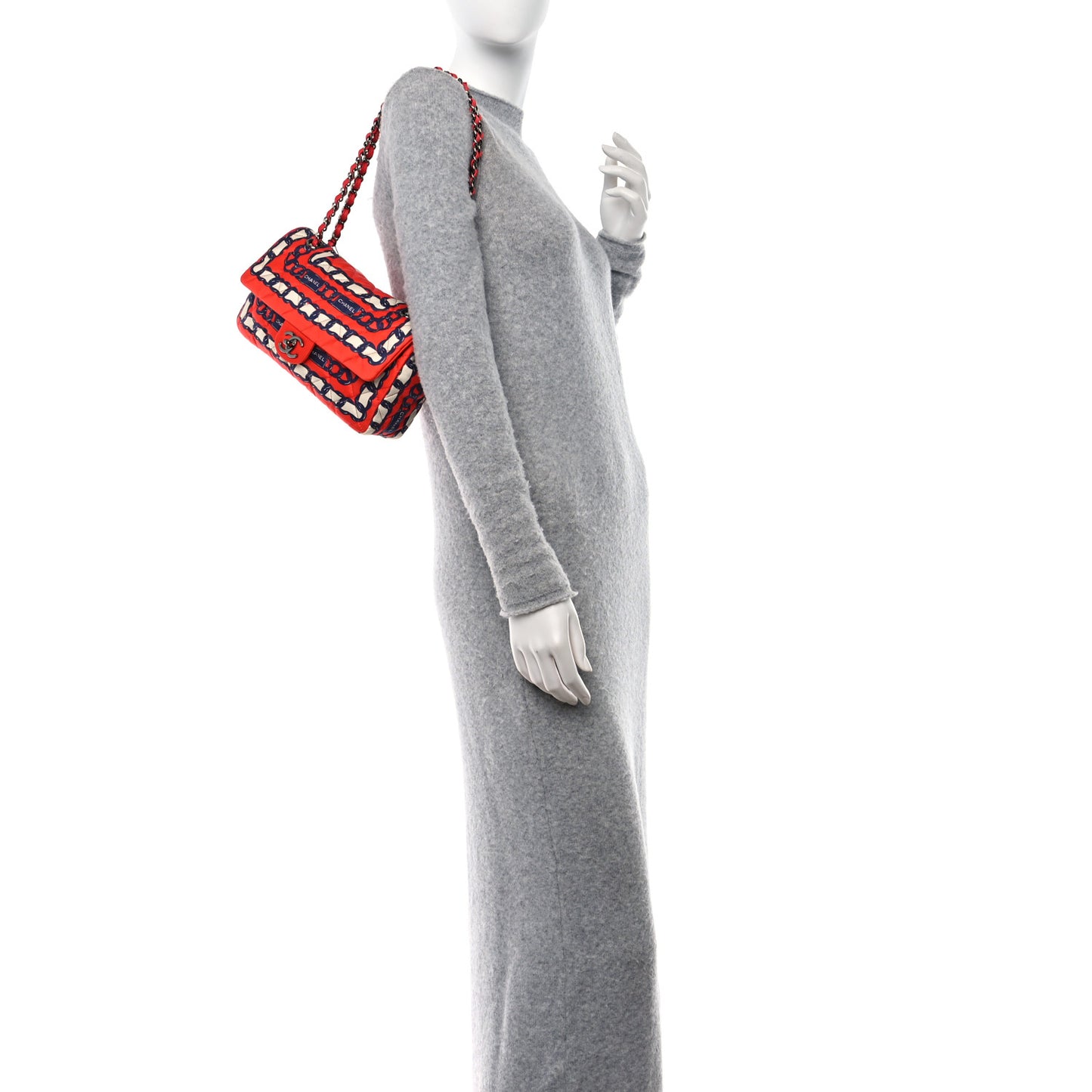 Silk Chain Printed Medium Single Flap Red