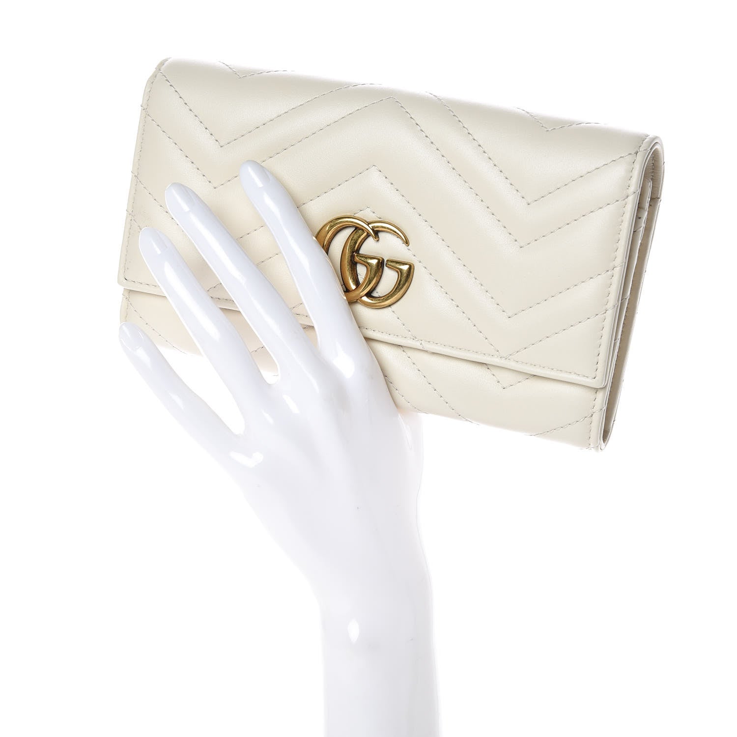 Gucci Calfskin Matelasse GG Marmont Continental Wallet Mystic White 2 of 9