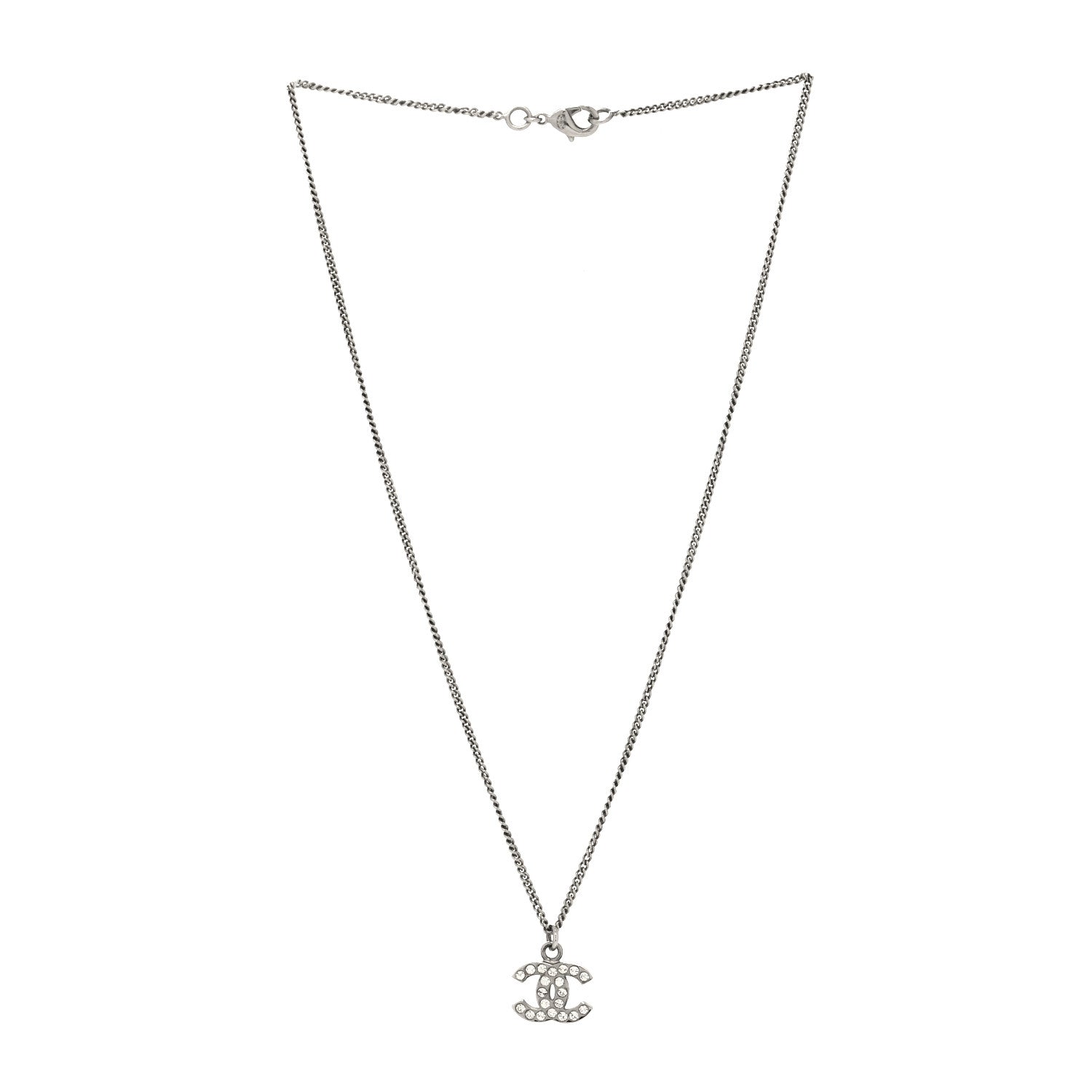 Chanel Crystal Timeless CC Necklace Silver 3 of 5